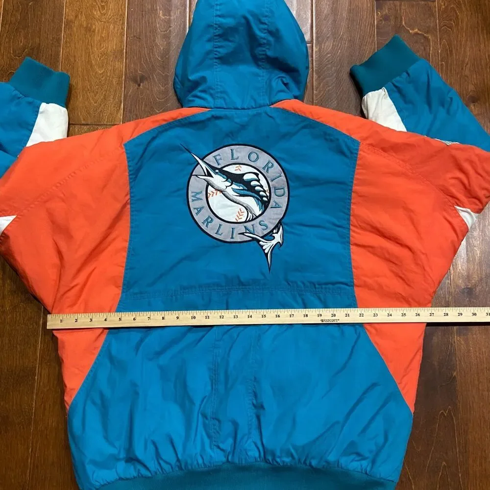 Apex One Vintage MLB Florida Marlins Nylon Teal Orange Jacket Men's Size Large